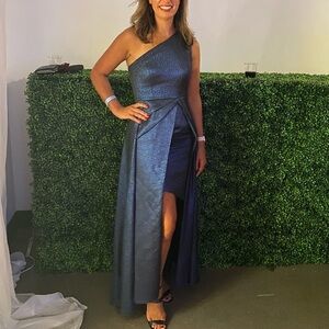 MONIQUE LHUILLIER Odyssey‎ Navy Gown One Shoulder High Low Size 4